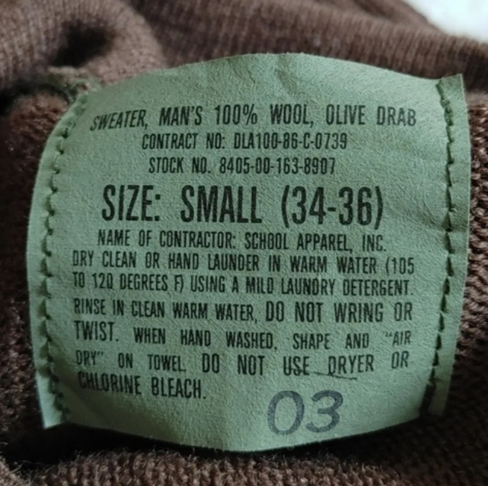 Olive Drab Military Army 5 Button Pull-Over Sweater